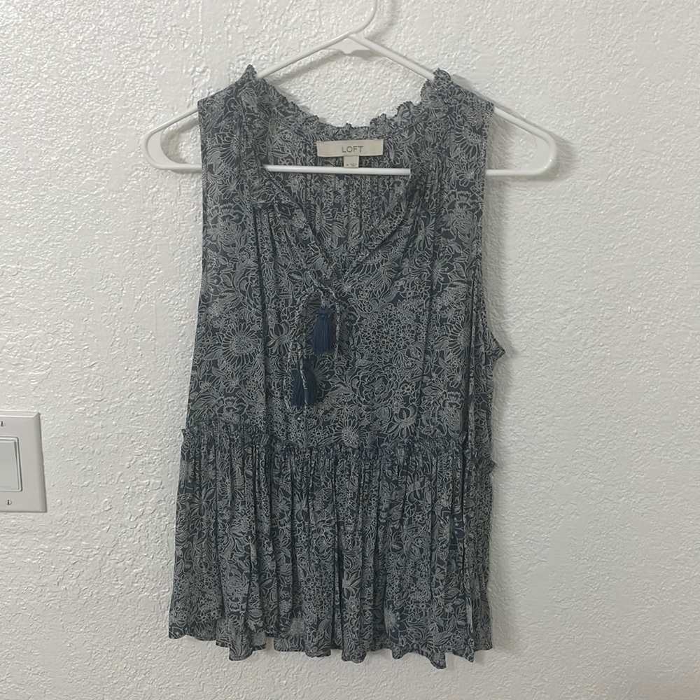 Loft peplum top with tassels